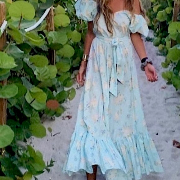 LoveShackFancy Dresses & Skirts - LoveShackFancy x Target Light Blue Floral Puff-Sleeved Maxi Dress